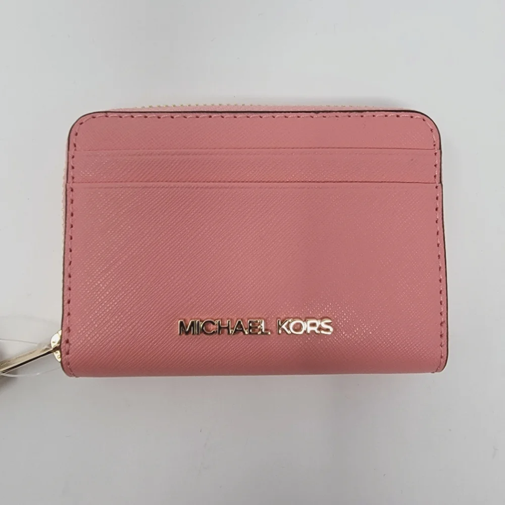 Michael Kors Jet Set Medium Travel Card Case Leather Wallet in Gr…